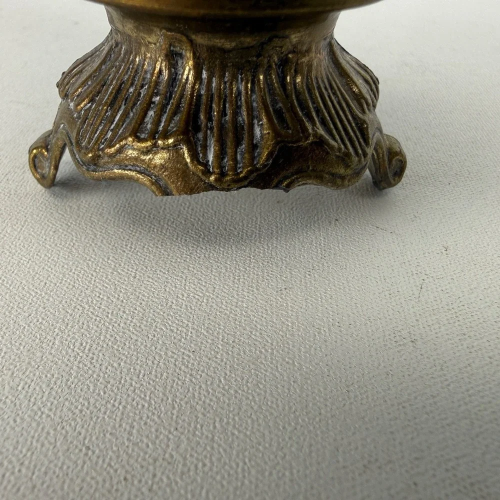 Vintage Italian Brass Floral Vase Pitcher Made In Italy Ornate Patina Metal READ